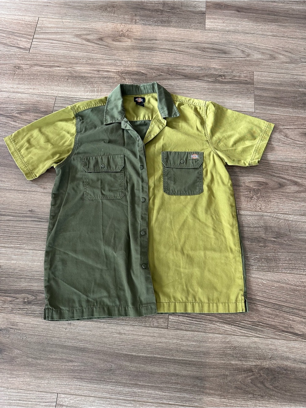 Dickies Two-Tone Olive and Lime Green Short-Sleeve Work Shirt